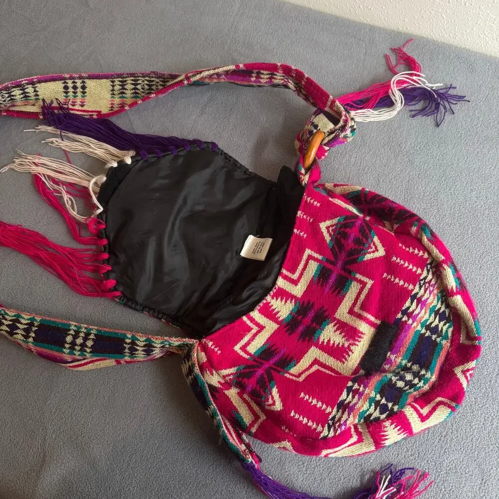 Handmade Artsy Boho Festival Fringe Crossbody Colorful‎ Bag Purse 100% Wool